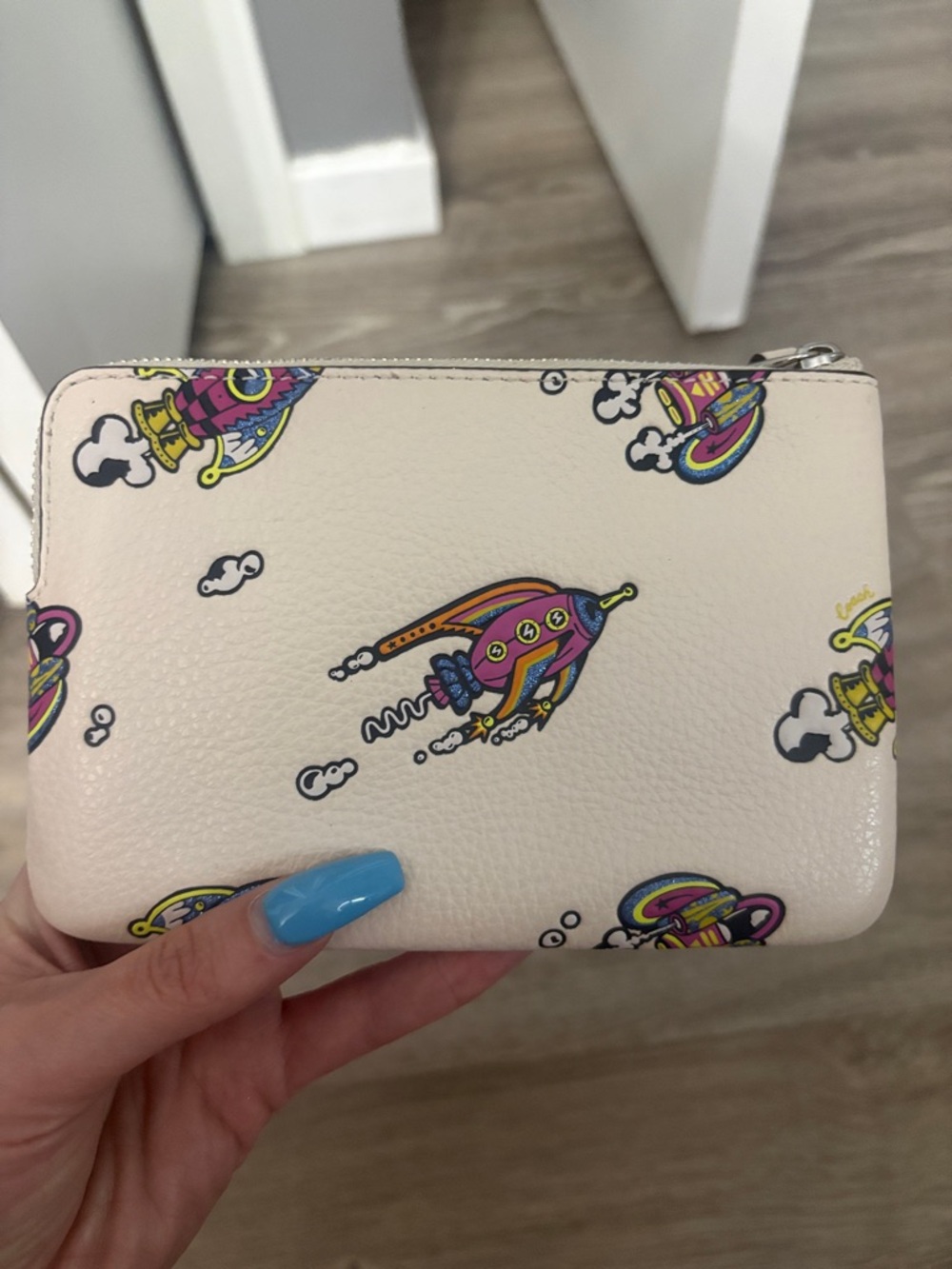 Coach White Rocket Print Leather Wristlet - Picture 3 of 4